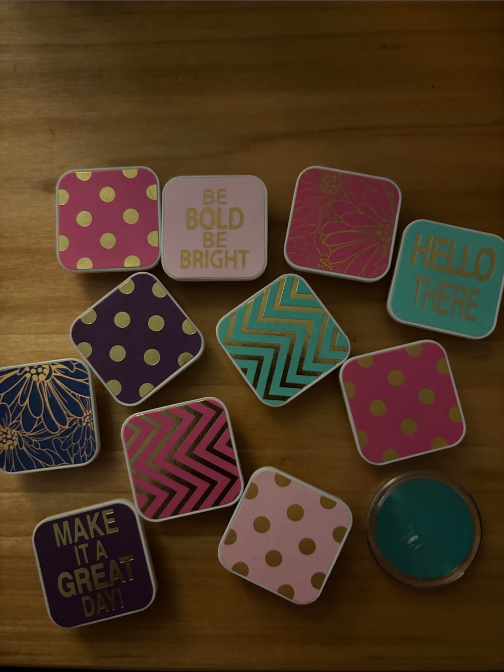 Decorative Square Magnet Set - Pink, Teal, Purple, Gold Accents